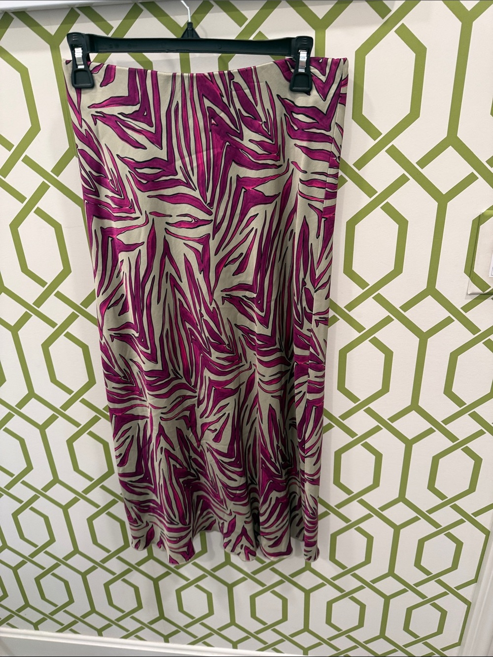 Fifteen Twenty Elegant Taupe Midi Skirt with Fuchsia Abstract Print,
